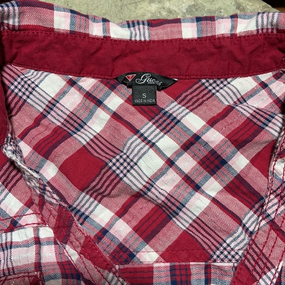 size S - Guess Cheery Cherry Plaid sparkly pretty fitted feminine classic style - Picture 5 of 16